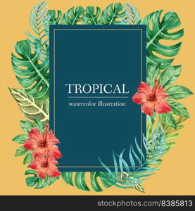 Wreath Design with tropical theme, toucan with foliage vector illustration template