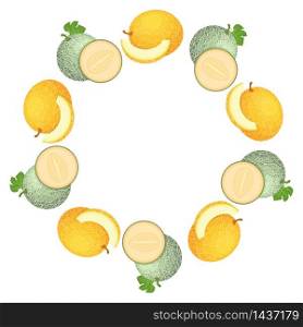Wreath from cantaloupe and honeydew melons with space for text. Cartoon organic sweet food. Summer fruits for healthy lifestyle. Vector illustration for any design. Wreath from cantaloupe and honeydew melons with space for text. Cartoon organic sweet food. Summer fruits for healthy lifestyle. Vector illustration for any design.
