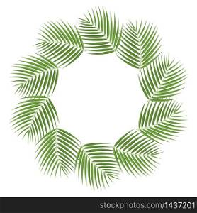 Wreath from cartoon detailed exotic coconut leaves with space for text. Cartoon organic sweet food. Summer fruits for healthy lifestyle. Vector illustration for any design. Wreath from cartoon detailed exotic coconut leaves with space for text. Cartoon organic sweet food. Summer fruits for healthy lifestyle. Vector illustration for any design.
