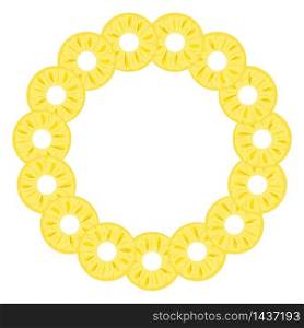 Wreath from cut rings pineapple with space for text. Cartoon organic sweet food. Summer fruits for healthy lifestyle. Vector illustration for any design. Wreath from cut rings pineapple with space for text. Cartoon organic sweet food. Summer fruits for healthy lifestyle. Vector illustration for any design.