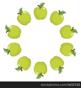 Wreath from green apple fruits with space for text. Cartoon organic sweet food. Summer fruits for healthy lifestyle. Vector illustration for any design. Wreath from green apple fruits with space for text. Cartoon organic sweet food. Summer fruits for healthy lifestyle. Vector illustration for any design.
