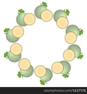 Wreath from green cantaloupe melon with space for text. Cartoon organic sweet food. Summer fruits for healthy lifestyle. Vector illustration for any design. Wreath from green cantaloupe melon with space for text. Cartoon organic sweet food. Summer fruits for healthy lifestyle. Vector illustration for any design.