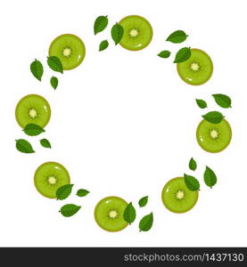 Wreath from green kiwi fruits with space for text. Cartoon organic sweet food. Summer fruits for healthy lifestyle. Vector illustration for any design. Wreath from green kiwi fruits with space for text. Cartoon organic sweet food. Summer fruits for healthy lifestyle. Vector illustration for any design.