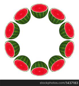 Wreath from half watermelon with space for text. Cartoon organic sweet food. Summer fruits for healthy lifestyle. Vector illustration for any design. Wreath from half watermelon with space for text. Cartoon organic sweet food. Summer fruits for healthy lifestyle. Vector illustration for any design.