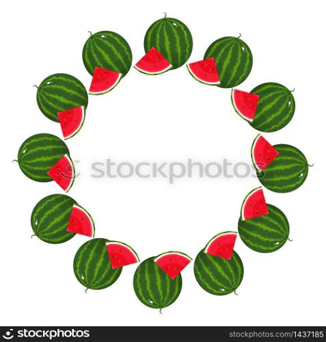 Wreath from watermelon with space for text. Cartoon organic sweet food. Summer fruits for healthy lifestyle. Vector illustration for any design. Wreath from watermelon with space for text. Cartoon organic sweet food. Summer fruits for healthy lifestyle. Vector illustration for any design.