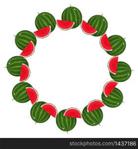 Wreath from watermelon with space for text. Cartoon organic sweet food. Summer fruits for healthy lifestyle. Vector illustration for any design. Wreath from watermelon with space for text. Cartoon organic sweet food. Summer fruits for healthy lifestyle. Vector illustration for any design.