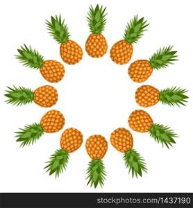 Wreath from whole pineapple with space for text. Cartoon organic sweet food. Summer fruits for healthy lifestyle. Vector illustration for any design. Wreath from whole pineapple with space for text. Cartoon organic sweet food. Summer fruits for healthy lifestyle. Vector illustration for any design.