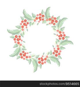 Wreath from with red fruits and green leaves branch stock vector illustration