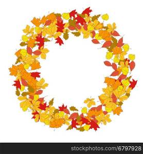 Wreath from yellow autumn leaves. Design element for poster, flyer. Vector illustration.