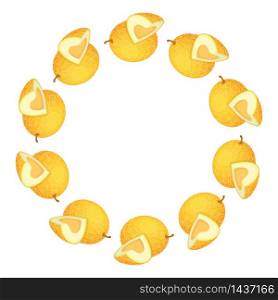 Wreath from yellow honeydew melon with space for text. Cartoon organic sweet food. Summer fruits for healthy lifestyle. Vector illustration for any design. Wreath from yellow honeydew melon with space for text. Cartoon organic sweet food. Summer fruits for healthy lifestyle. Vector illustration for any design.