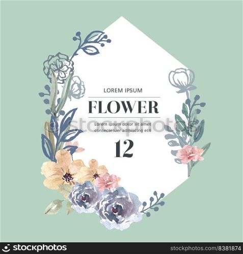 Wreath Icon for Creative Artwork, soft pastel line flowers vector illustration design Template