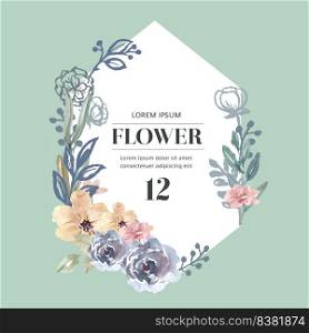 Wreath Icon for Creative Artwork, soft pastel line flowers vector illustration design Template