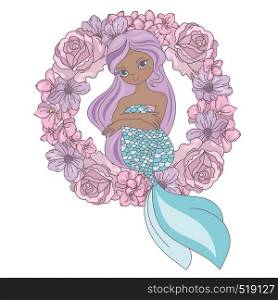 WREATH MERMAID Floral Sea Princess Vector Illustration Set