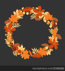 Wreath of autumn leaves. Vector illustration.. Wreath of autumn leaves.