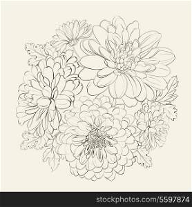 Wreath of beautiful summer flowers, isolated on biege. Vector illustration.