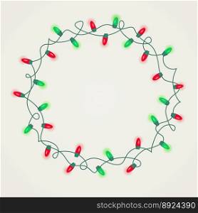 Wreath of green and red christmas lights vector image