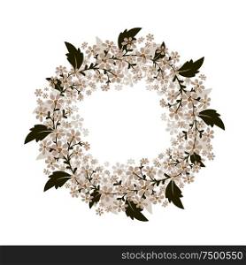 Wreath of small white flowers. Isolated vector image.Eps 10