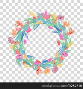 wreath of tulip flowers on a transparent background
