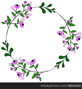 wreath purple flowers decoration border layout. decoration doodle drawing