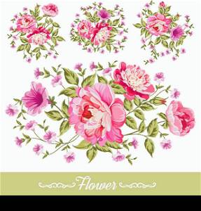 Wreath set of flowers for your design. Vector illustration.