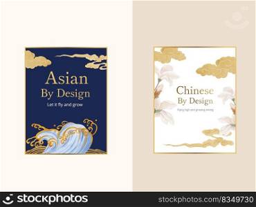 Wreath template with Bird and Chinese flower concept,watercolor style 