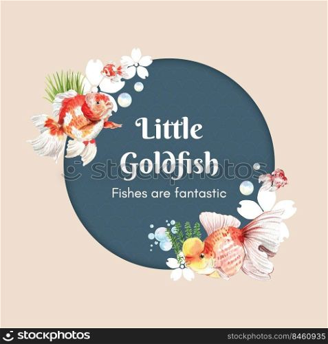 Wreath template with gold fish concept,watercolor style. 