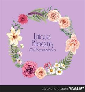 Wreath template with gorgeous flower moody concept,watercolor style 
