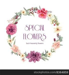 Wreath template with gorgeous flower moody concept,watercolor style 