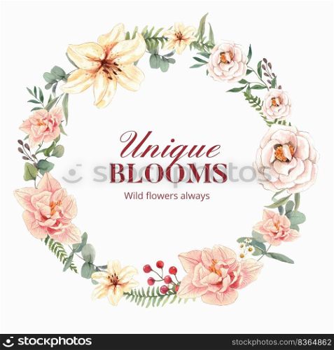Wreath template with gorgeous flower moody concept,watercolor style
