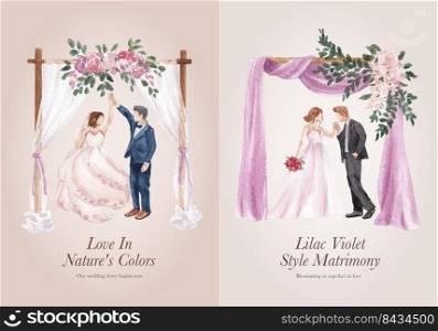 Wreath template with lilac violet wedding concept,watercolor style 
