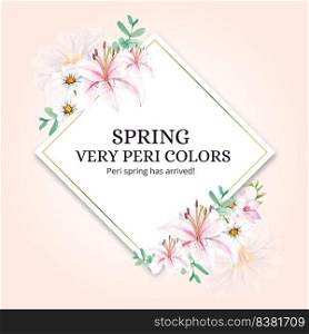 Wreath template with peri spring flower concept,watercolor style 