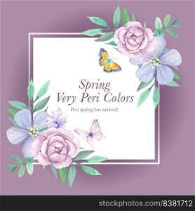 Wreath template with peri spring flower concept,watercolor style 