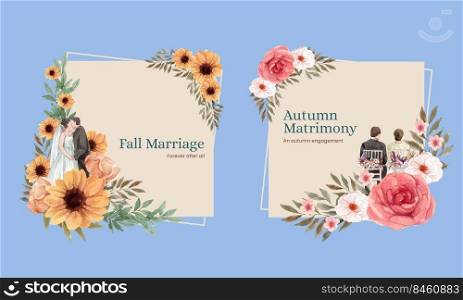 Wreath template with wedding autumn concept,watercolor style 