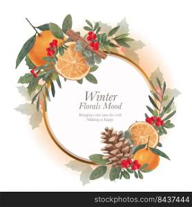 Wreath template with winter floral concept,watercolor style 