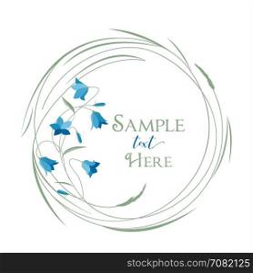 Wreath with grass and flowers. Vector illustrations floral circle with grass and blue bell flowers