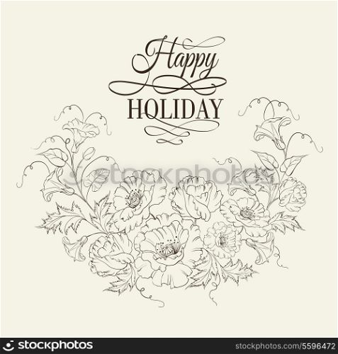 Wreath with poppy and convolvulus flowers. Vector illustration.