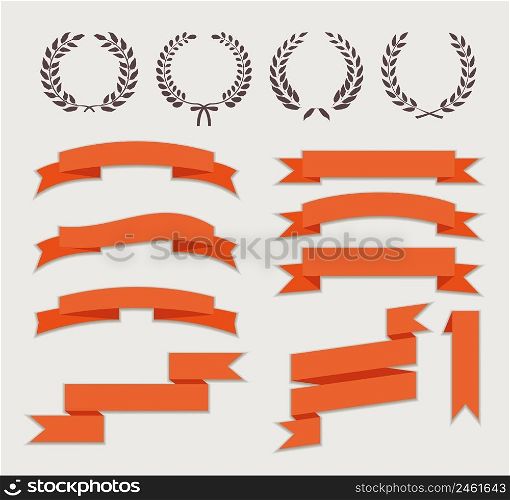 Wreaths and Ribbons for Banner Set in Flat Style Vector Illustration