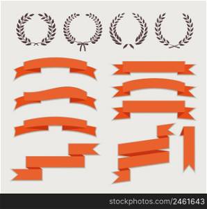 Wreaths and Ribbons for Banner Set in Flat Style Vector Illustration
