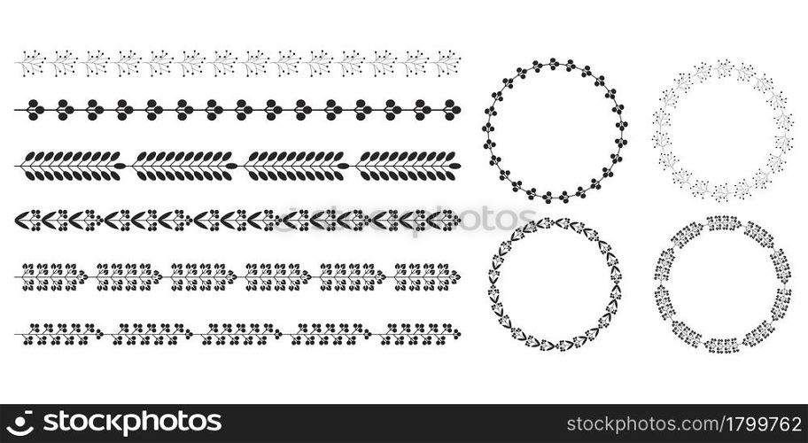 Wreaths spikelets set pattern for decorative design. Ear icon. Floral branch. Wedding decoration. Vector illustration. Stock image. EPS 10.. Wreaths spikelets set pattern for decorative design. Ear icon. Floral branch. Wedding decoration. Vector illustration. Stock image.