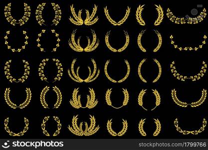 Wreaths spikelets set pattern for decorative design. Ear icon. Floral branch. Wedding decoration. Vector illustration. Stock image. EPS 10.. Wreaths spikelets set pattern for decorative design. Ear icon. Floral branch. Wedding decoration. Vector illustration. Stock image.
