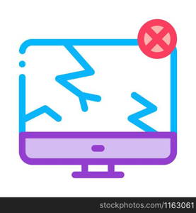 Wrecked Screen Icon Vector. Outline Wrecked Screen Sign. Isolated Contour Symbol Illustration. Wrecked Screen Icon Vector Outline Illustration