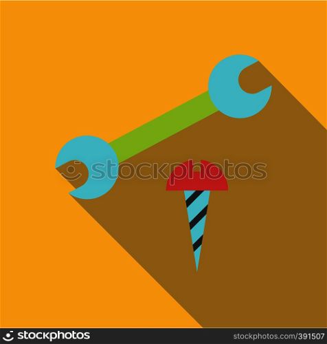 Wrench and bolt icon. Flat illustration of wrench and bolt vector icon for web. Wrench and bolt icon, flat style