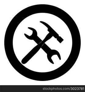 Wrench and hammer icon black color in circle or round vector illustration