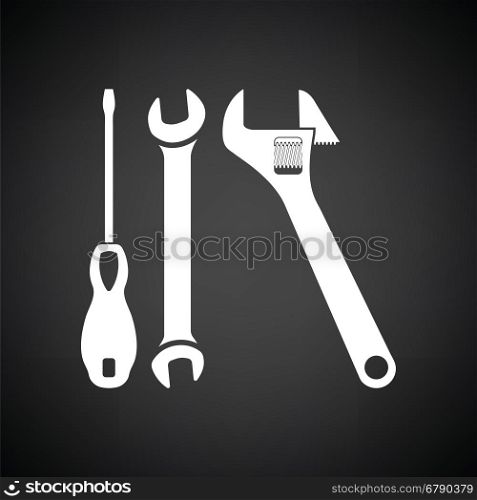 Wrench and screwdriver icon. Black background with white. Vector illustration.