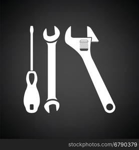 Wrench and screwdriver icon. Black background with white. Vector illustration.