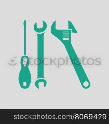 Wrench and screwdriver icon. Gray background with green. Vector illustration.