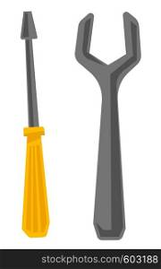 Wrench and screwdriver vector cartoon illustration isolated on white background.. Wrench and screwdriver vector cartoon illustration