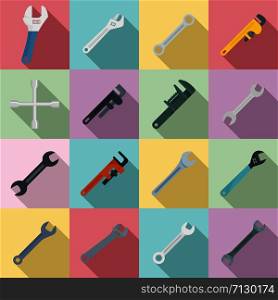 Wrench icons set. Flat set of wrench vector icons for web design. Wrench icons set, flat style