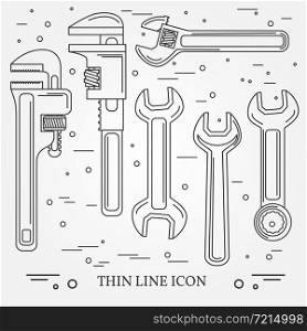 Wrench Icons. Wrench Icons Vector. Wrench Icons Drawing. Wrench Icons Image. Wrench Icons Graphic. Wrench Icons Art. Wrench Icons JPG. Wrench Icons JPEG. Wrench Icons EPS - stock vector. Think line icons.