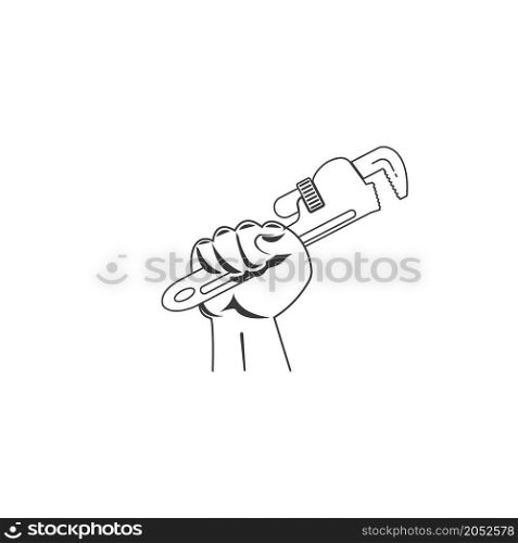 Wrench in hand line icon vector illustration logo design.